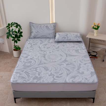 91家纺网 家纺一手货源 找家纺 （总）凌云家纺  2025新款提花凉感冰丝席床笠款三明治凉席三件套