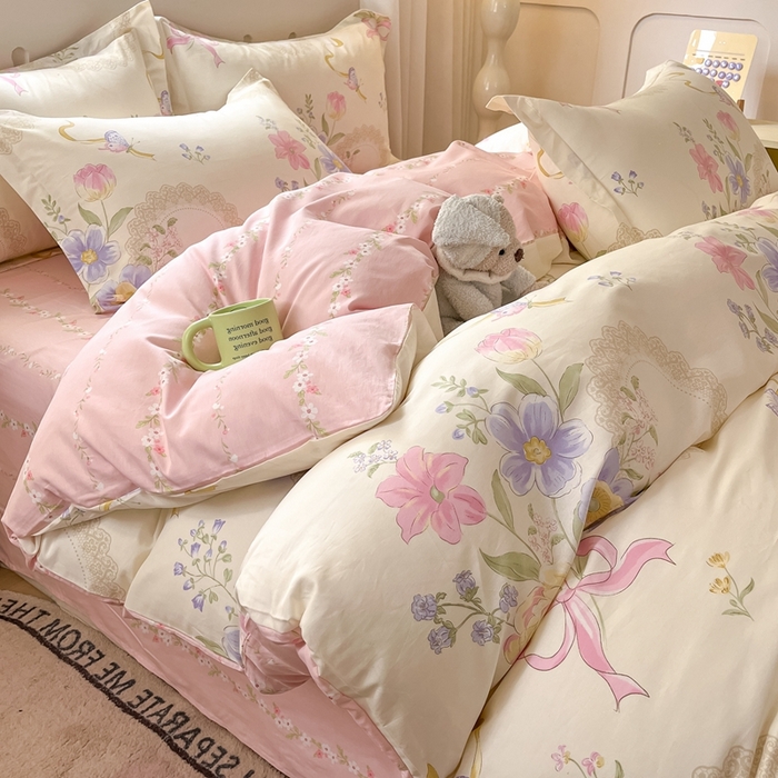 91家纺网 家纺一手货源 找家纺 大吉 2025新款100全棉纯棉喷气小清新被套四件套纯棉三件套床笠四件套单被套单枕套 秘境