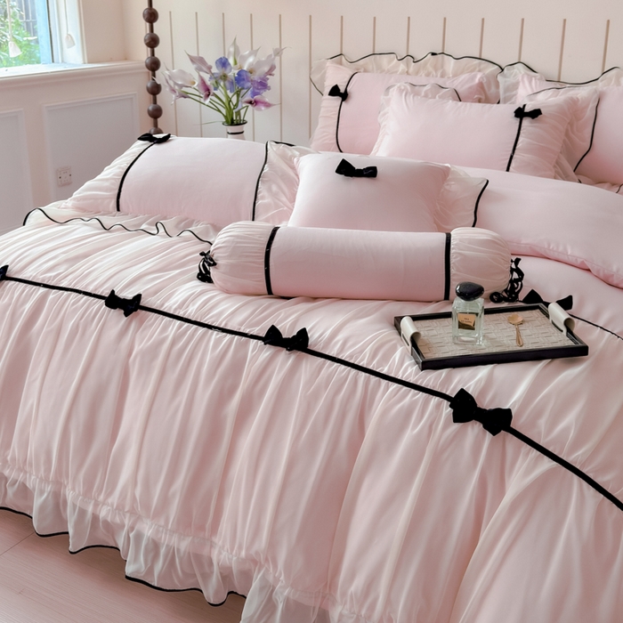 91家纺网 家纺一手货源 找家纺 狂想家（床边故事）2025赛琳法式高定四件套 赛琳蜜桃粉