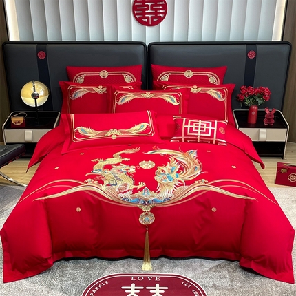 91家纺网 家纺一手货源 找家纺 （总）张公子婚庆馆2025新款长绒棉新中式精美刺绣婚庆四件套（控价不低于328）