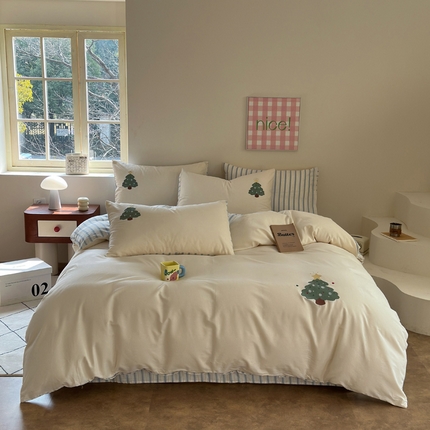 91家纺网 家纺一手货源 找家纺 （总）莱登卡奴 2025新款A类全棉双层纱印加绣呆萌系列四件套