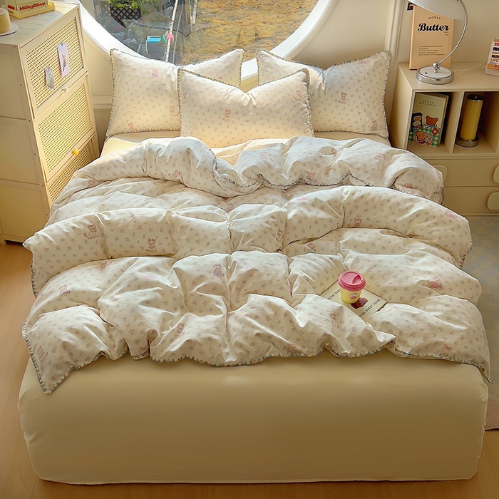 91家纺网 家纺一手货源 找家纺 葡萄家 2025爆款高克重彩色三角针A类针织双层纱四件套 提供买家秀 约克夏夏