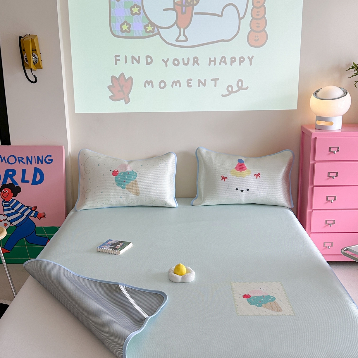 91家纺网 家纺一手货源 找家纺 美乐迪家纺 2025新款数码印花养生冰藤凉席 冰淇淋