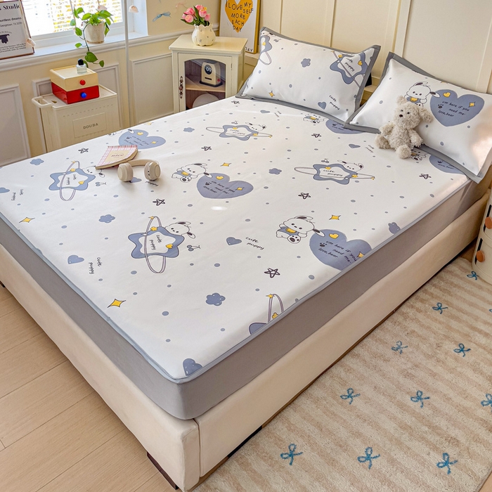 91家纺网 家纺一手货源 找家纺 富馨莱 2025新款床笠款冰藤印花凉席A类抗菌冰丝席支持定制尺寸 星星狗