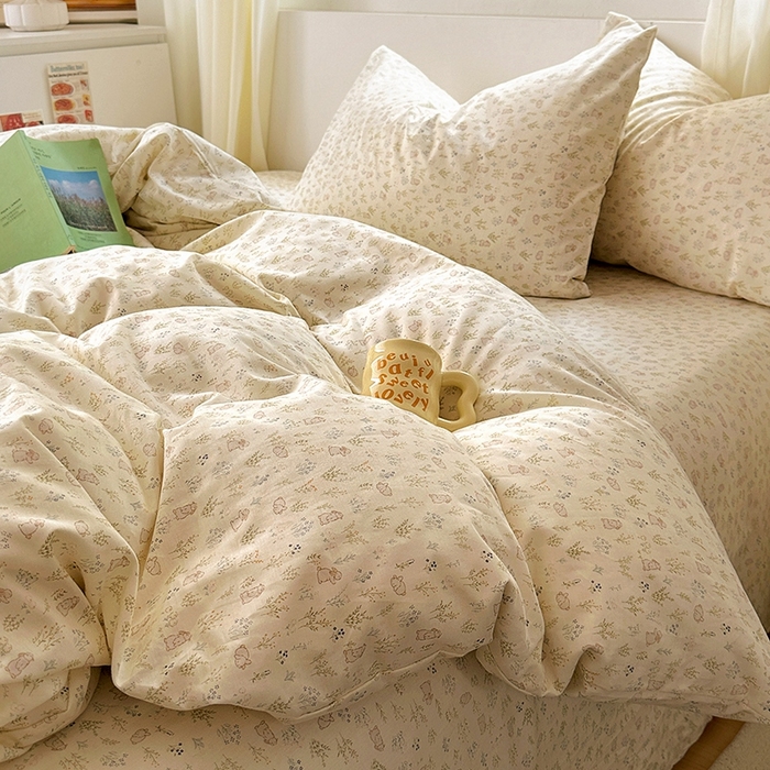 91家纺网 家纺一手货源 找家纺 田野2025新款13372全A全棉四件套 丛林兔