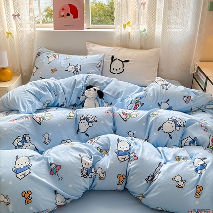 91家纺网 家纺一手货源 找家纺 2025新款水洗棉三丽鸥可爱系列四件套-系列一 可爱-淘气蓝帕恰