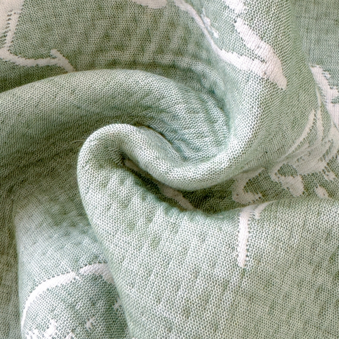 91家纺网 家纺一手货源 找家纺 2025新款A类纯棉针织三层纱提花多功能毯 绿色-花束