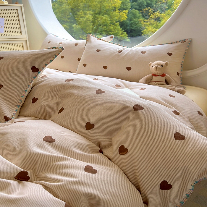 91家纺网 家纺一手货源 找家纺 葡萄家 2025爆款高克重彩色三角针A类针织双层纱四件套 提供买家秀 玖在心