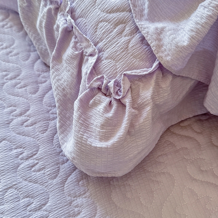 91家纺网 家纺一手货源 找家纺 2025新款A类华夫格大豆棉床裙四件套-梦幻花园 梦幻花园-紫