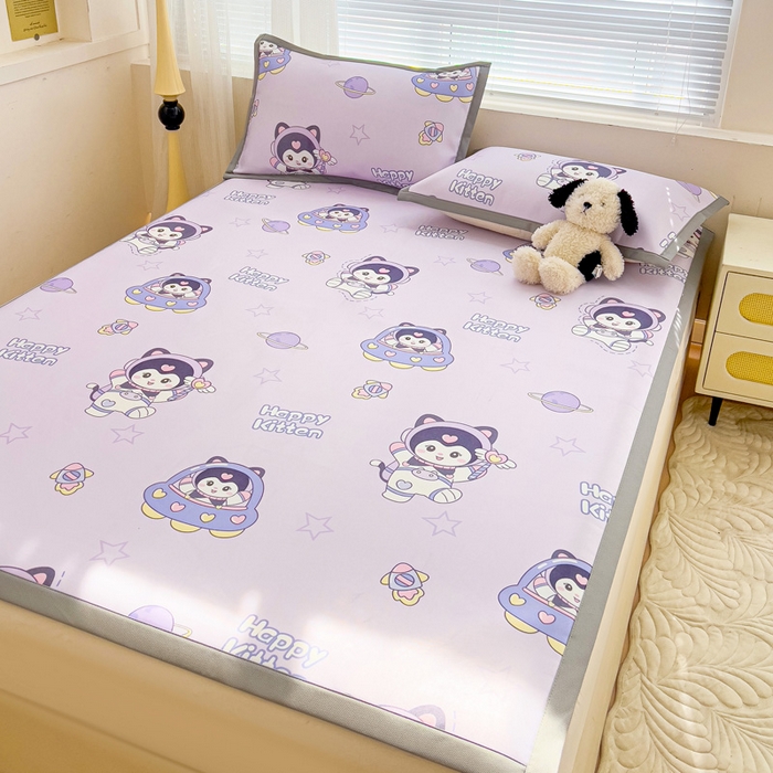 91家纺网 家纺一手货源 找家纺 富馨莱 2025新款平铺款冰藤印花凉席A类抗菌冰丝席支持定制尺寸 淘气喵