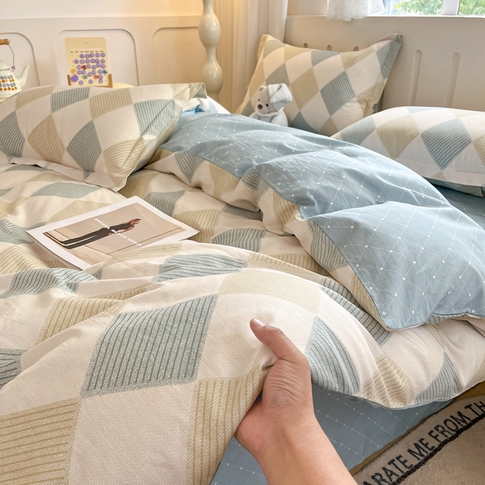 91家纺网 家纺一手货源 找家纺 大吉 2025新款100全棉纯棉喷气小清新被套四件套纯棉三件套床笠四件套单被套单枕套 向往