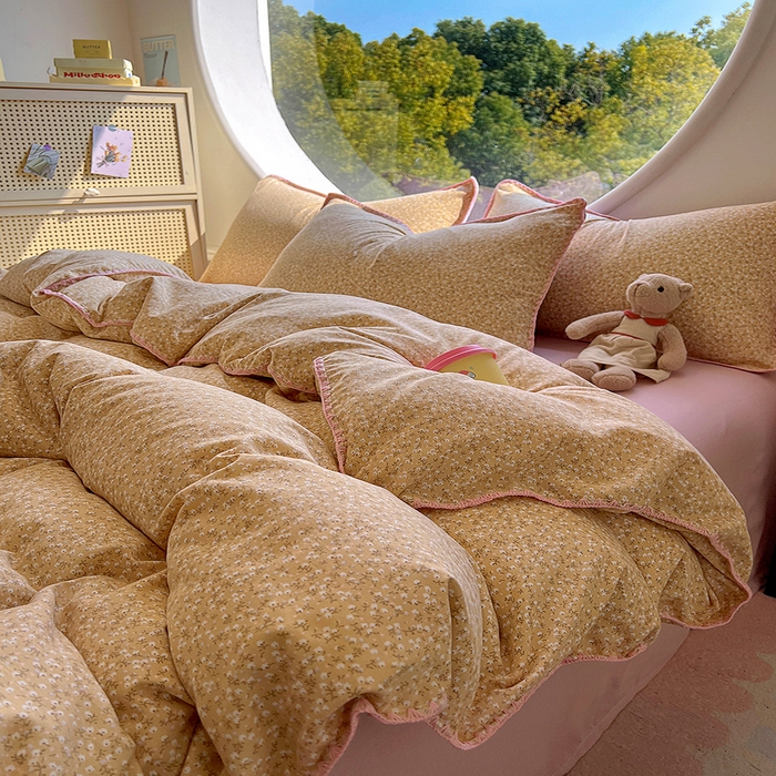 91家纺网 家纺一手货源 找家纺 葡萄家 2025爆款高克重彩色三角针A类针织双层纱四件套 提供买家秀 野忘