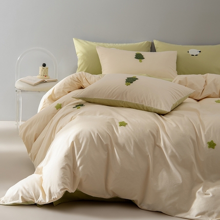 Mr.pig猪先生水洗棉 2025新款水洗棉毛巾绣四件套 圣诞树-杏豆青