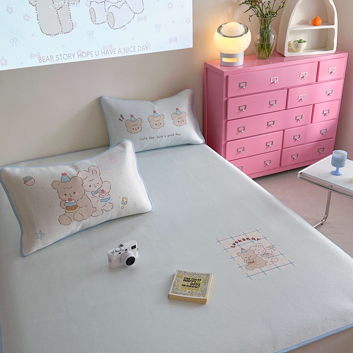 91家纺网 家纺一手货源 找家纺 美乐迪家纺 2025新款数码印花养生冰藤凉席 里约小熊