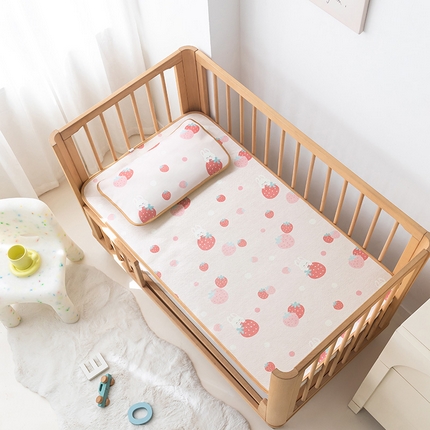 嗨生活 2025新款古藤席冰丝席双面可用儿童凉席幼儿园凉席双面凉感 清凉熟睡凉席 草莓兔