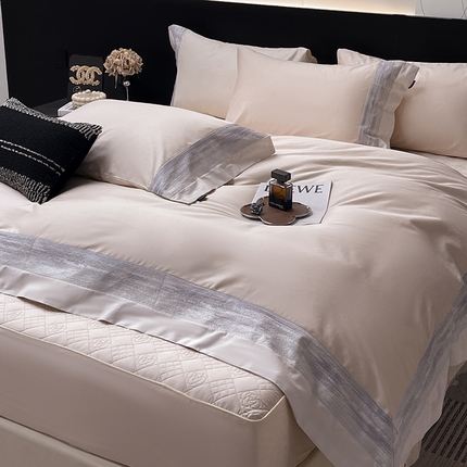  2025新款高端轻奢A类母婴级长绒棉全工艺刺绣四件套纯棉全棉高端春夏季爆款床上用品  瑾雅-静谧粉