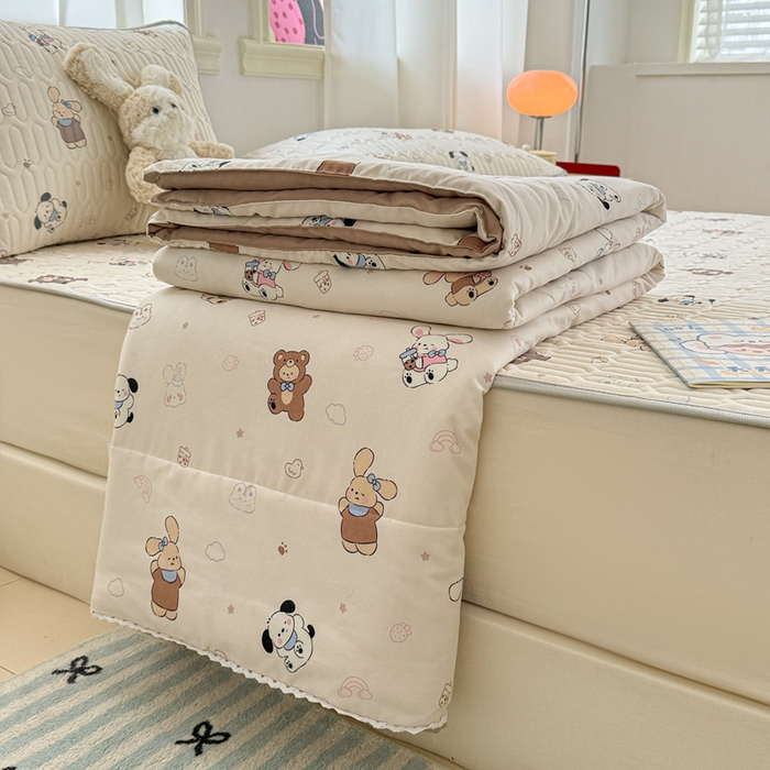 91家纺网 家纺一手货源 找家纺 慕尚家纺  2025春夏新款乳胶凉席水洗棉夏被夏凉被空调被三件套四件套 吖咪兔