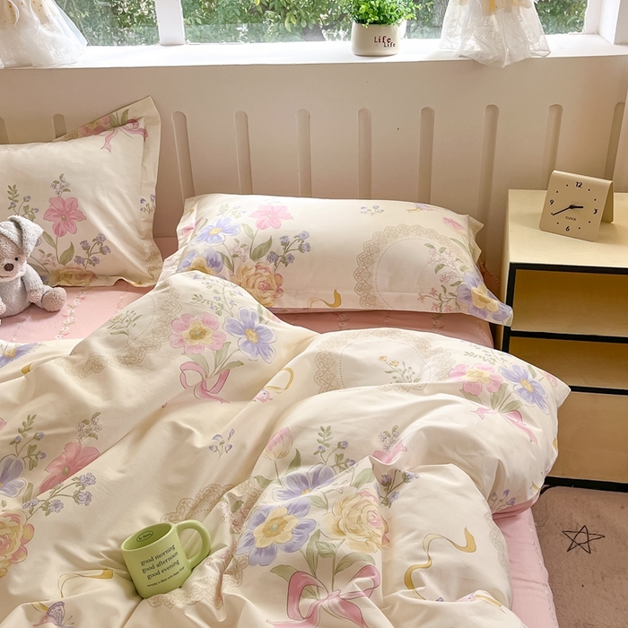 91家纺网 家纺一手货源 找家纺 大吉 2025新款100全棉纯棉喷气小清新被套四件套纯棉三件套床笠四件套单被套单枕套 秘境