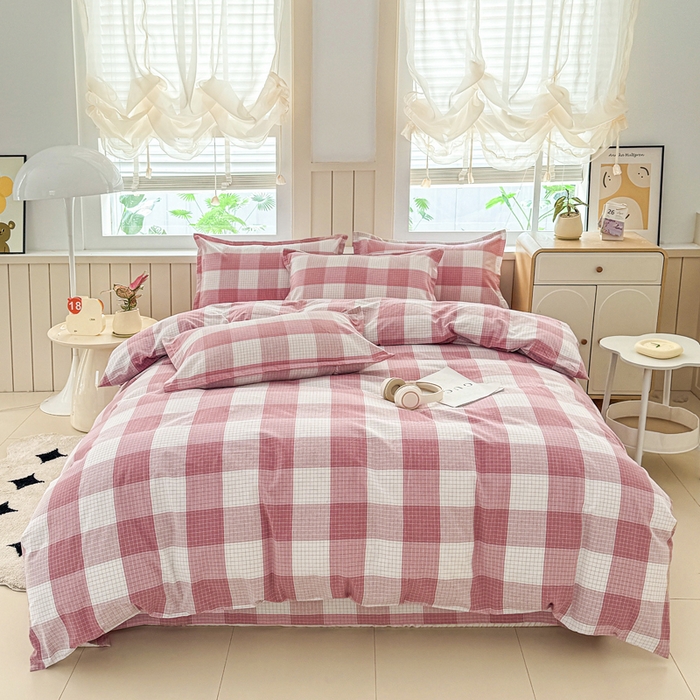 91家纺网 家纺一手货源 找家纺 首爱家纺 2025新款色织老粗布四件套全棉四件套纯棉四件套 樱络