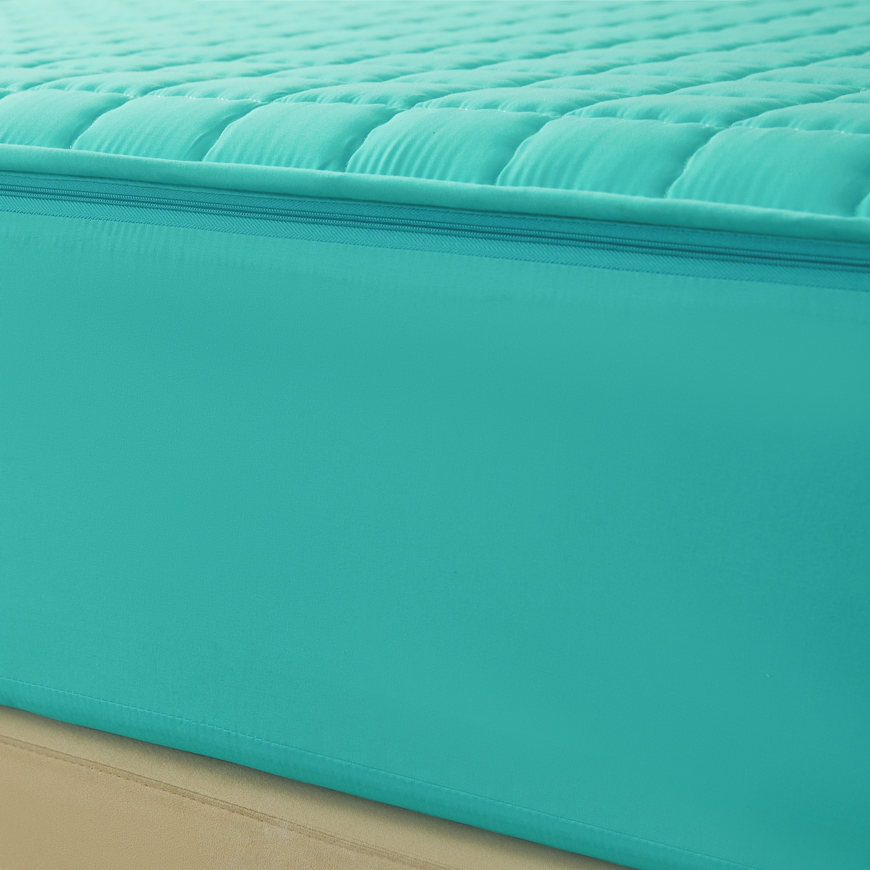 91家纺网 家纺一手货源 找家纺 欧邦 2025新款可拆卸六面全包夹棉床笠 单面夹棉-净水绿