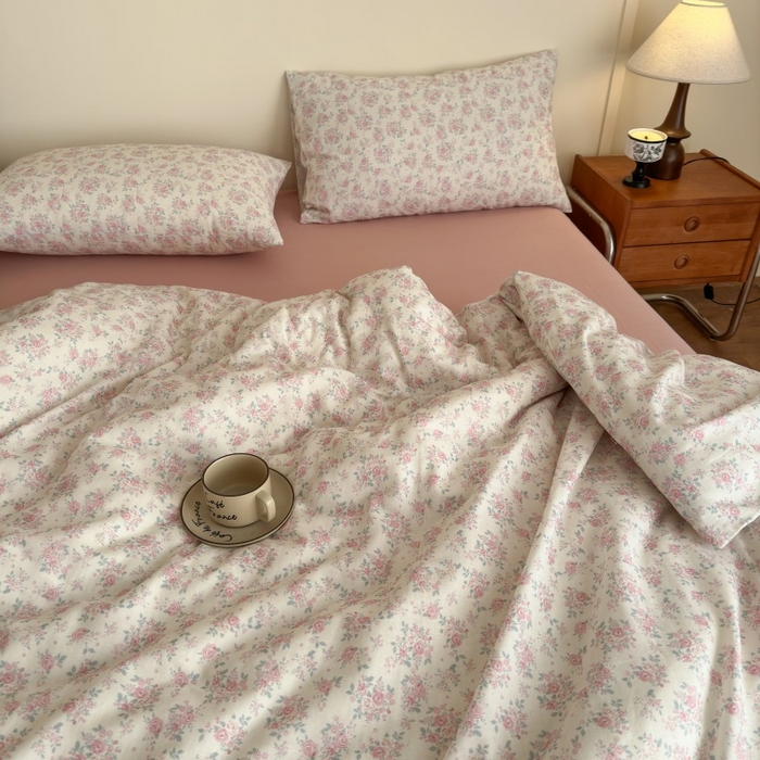 91家纺网 家纺一手货源 找家纺 曲之慕2025新款A类母婴级有氧全棉纯棉双层纱印花四件套 梅林春晓-米