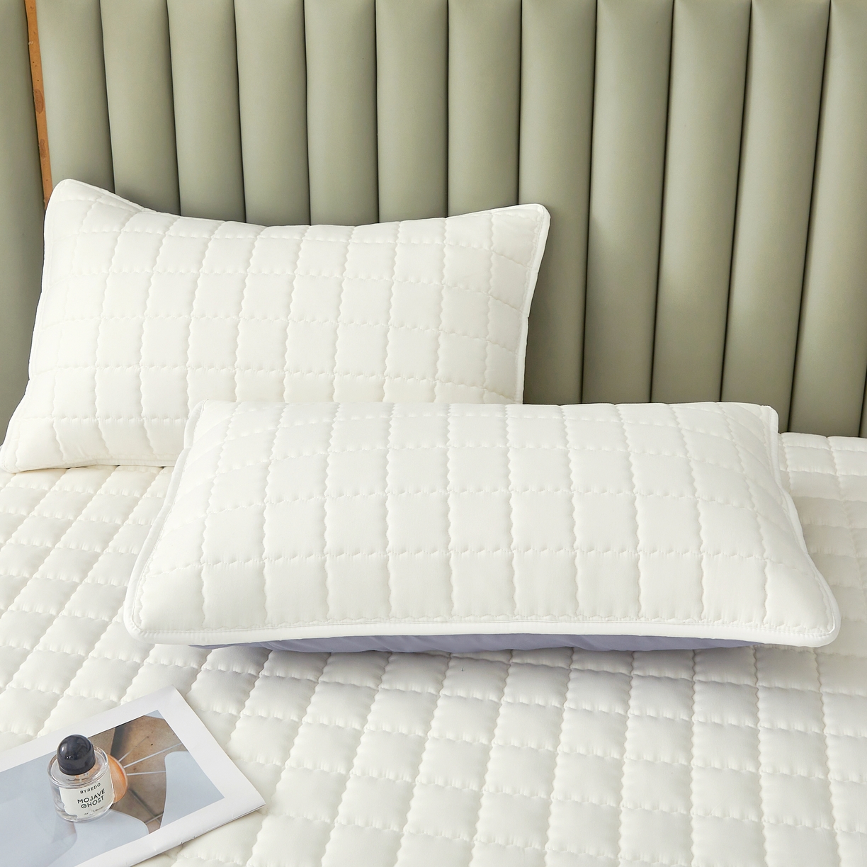 91家纺网 家纺一手货源 找家纺 欧邦 2025新款可拆卸六面全包夹棉床笠 单面夹棉-本白