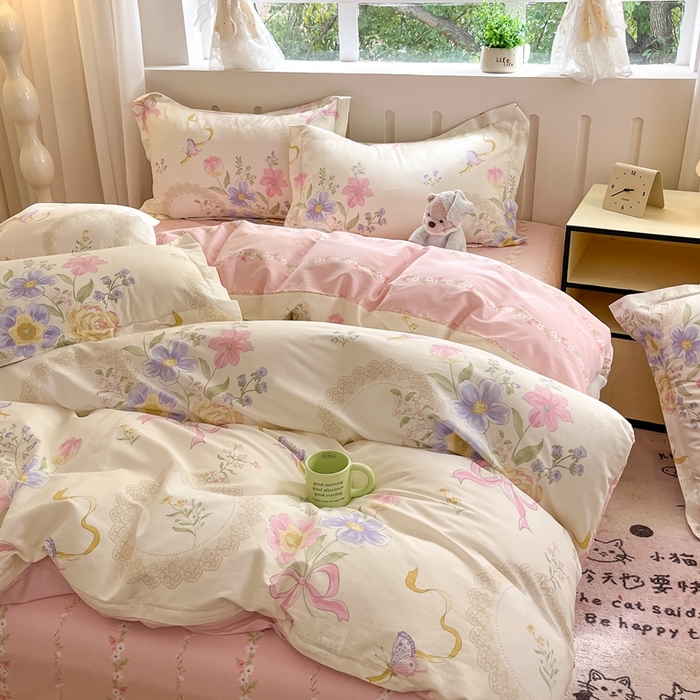 91家纺网 家纺一手货源 找家纺 大吉 2025新款100全棉纯棉喷气小清新被套四件套纯棉三件套床笠四件套单被套单枕套 秘境