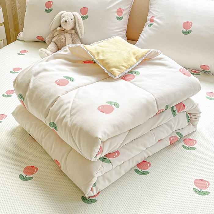 91家纺网 家纺一手货源 找家纺 慕尚家纺 2025新款水洗棉花边工艺羽丝棉卡通系列夏被 郁金香