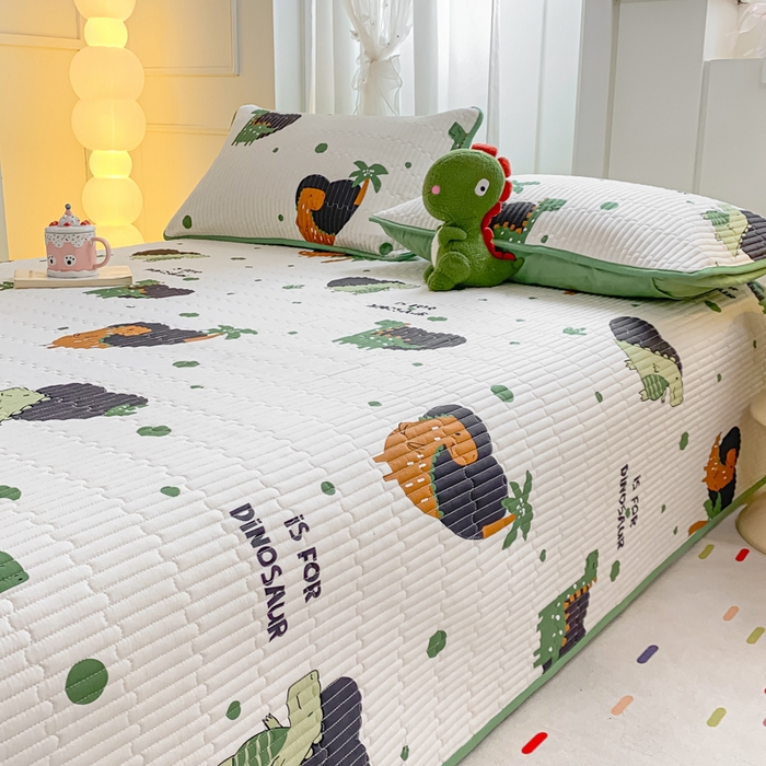 91家纺网 家纺一手货源 找家纺 顺顺家纺 2025新款全棉卡通夹棉床盖 Q版恐龙