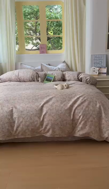 91家纺网 家纺一手货源 找家纺 田野2025新款13372全A全棉四件套 春色