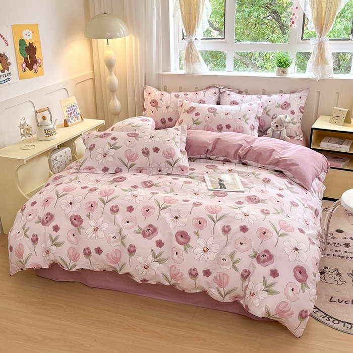 91家纺网 家纺一手货源 找家纺 大吉 2025新款100全棉纯棉喷气小清新被套四件套纯棉三件套床笠四件套单被套单枕套 幸福时光