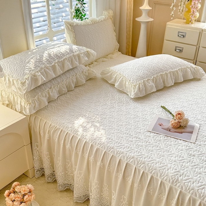 91家纺网 家纺一手货源 找家纺 （总）2025新款A类华夫格大豆棉床裙四件套-梦幻花园