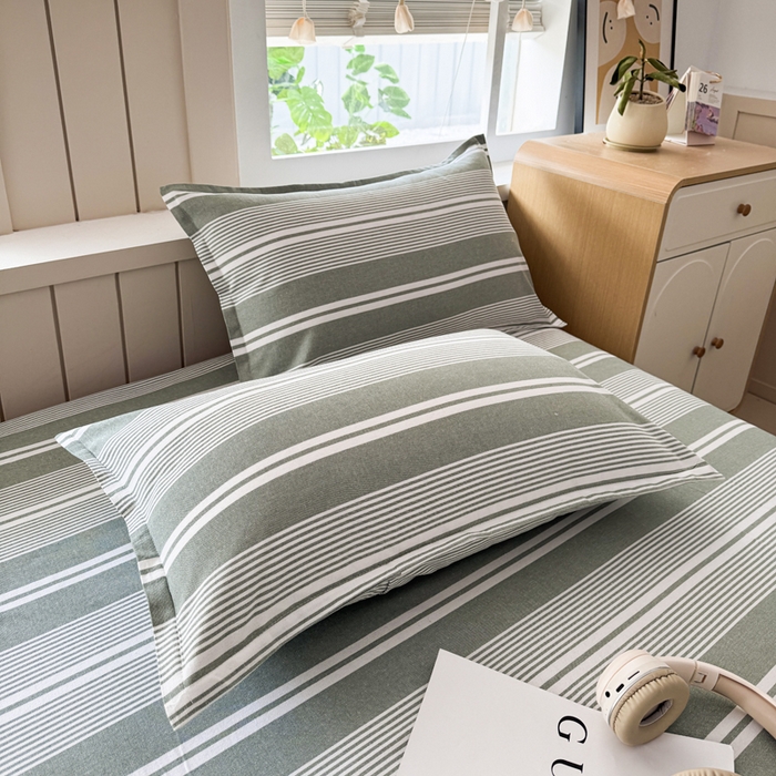 91家纺网 家纺一手货源 找家纺 首爱家纺 2025新款色织老粗布四件套全棉四件套纯棉四件套 绿条