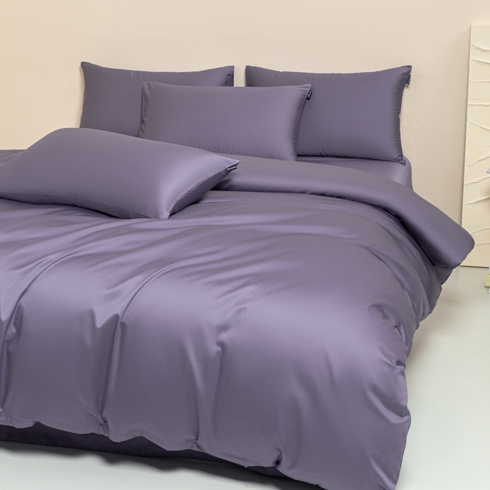 91家纺网 家纺一手货源 找家纺 舒慕家纺 2025新款100s高支贡缎长绒棉纯色四件套双拼四件套（送包装） 香芋紫