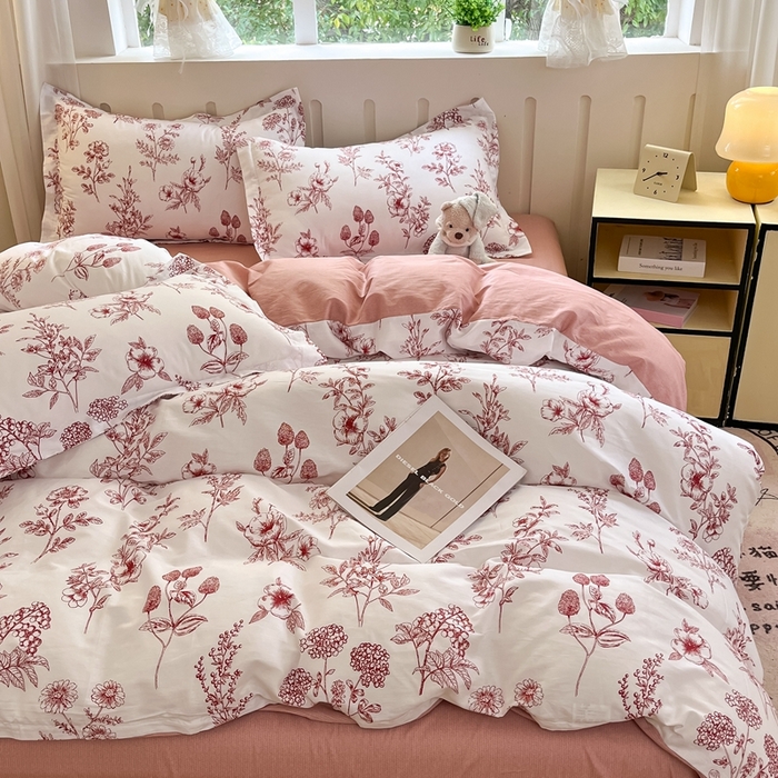 91家纺网 家纺一手货源 找家纺 大吉 2025新款100全棉纯棉喷气小清新被套四件套纯棉三件套床笠四件套单被套单枕套 繁花