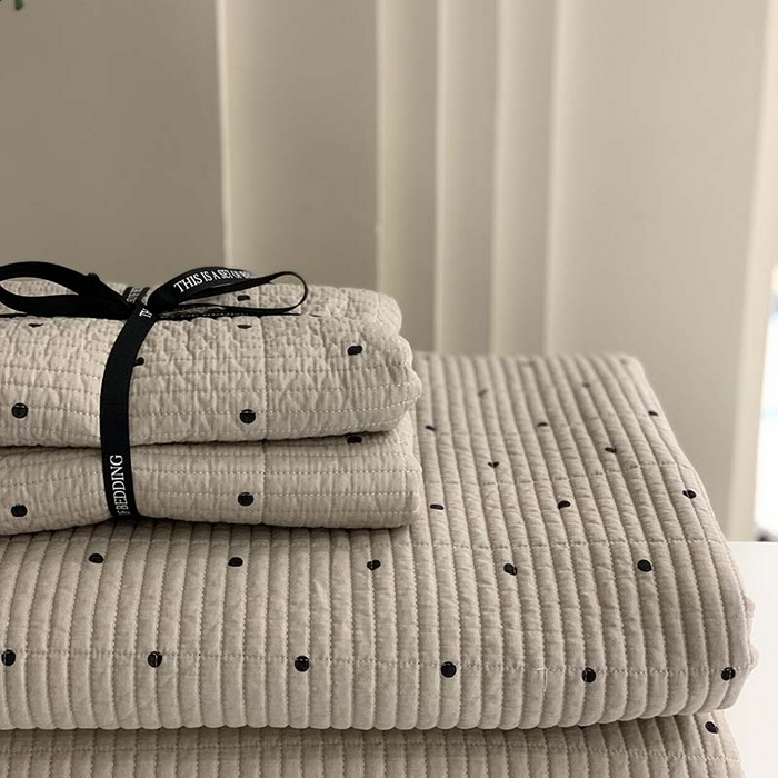 91家纺网 家纺一手货源 找家纺 汇庭 2025新款全棉床盖三件套-实拍 巧克力波点