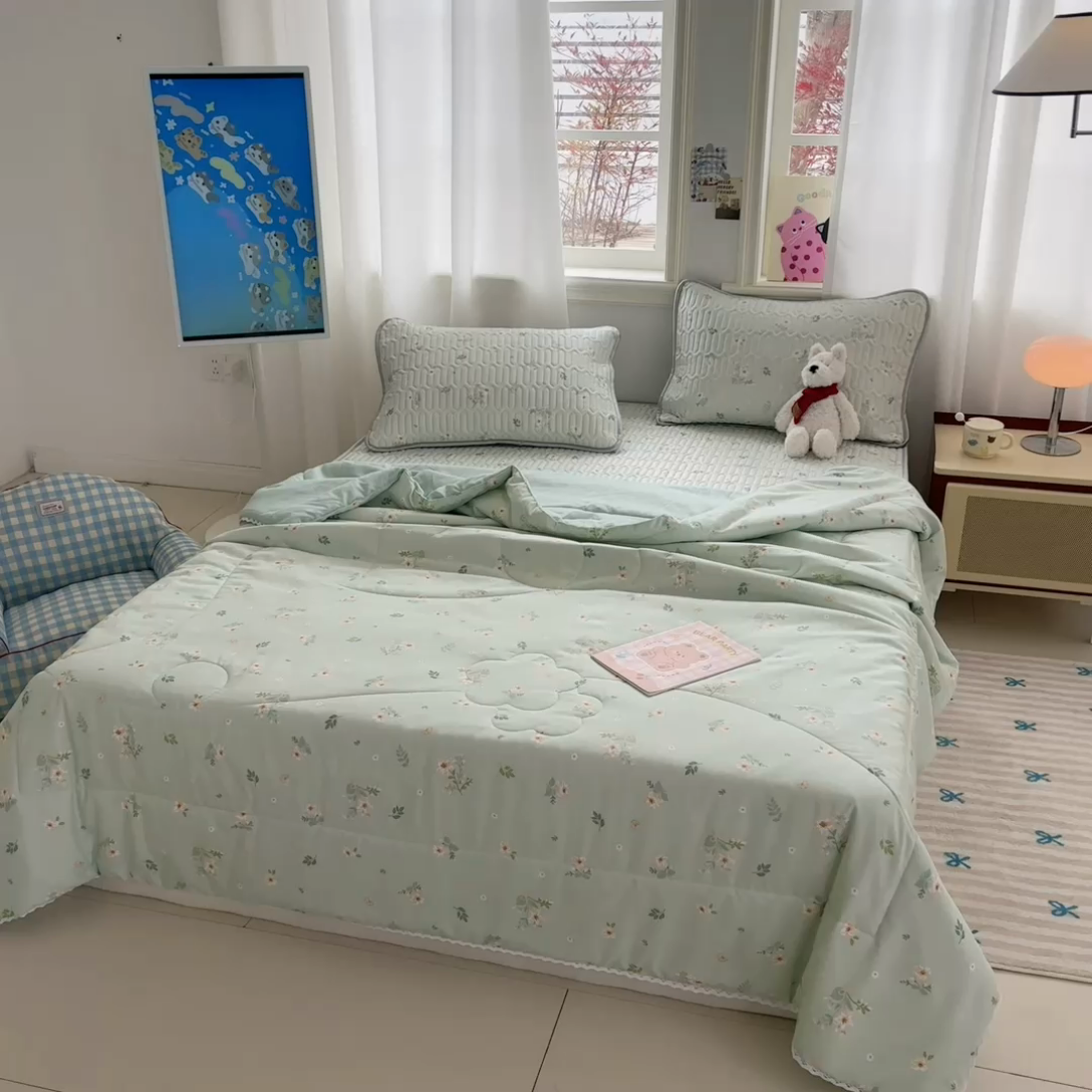91家纺网 家纺一手货源 找家纺 慕尚家纺  2025春夏新款乳胶凉席水洗棉夏被夏凉被空调被三件套四件套 夏日蝴蝶