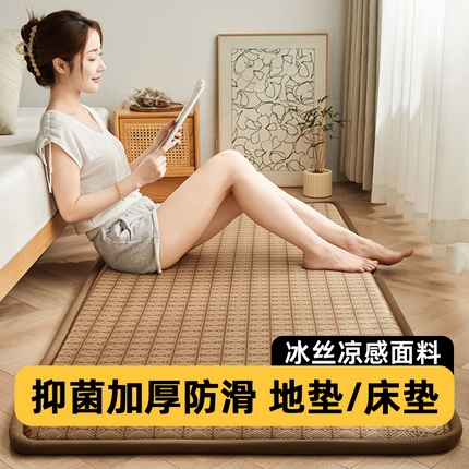 迪曼家纺 2025新款抑菌冰丝地垫床垫爬爬垫-小床图 抑菌冰丝垫罗马格-咖