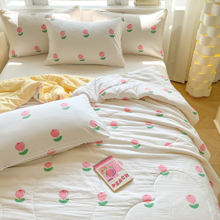 91家纺网 家纺一手货源 找家纺 慕尚家纺 2025新款水洗棉花边工艺羽丝棉卡通系列夏被 郁金香