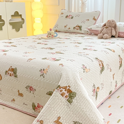 顺顺家纺 2025新款全棉卡通夹棉床盖 童年趣事