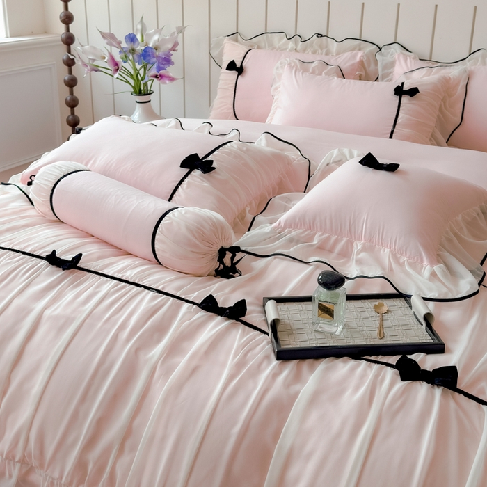 91家纺网 家纺一手货源 找家纺 狂想家（床边故事）2025赛琳法式高定四件套 赛琳蜜桃粉