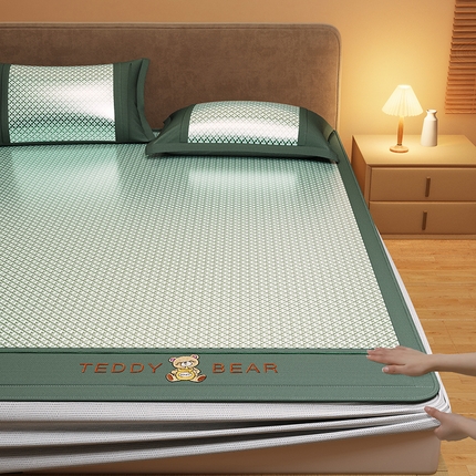 花言狐语 2025新款提花冰藤双面席床笠 床笠款-泰迪熊-墨绿