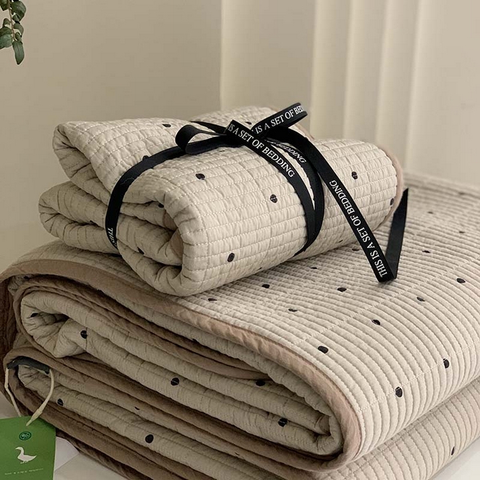 91家纺网 家纺一手货源 找家纺 汇庭 2025新款全棉床盖三件套-实拍 巧克力波点