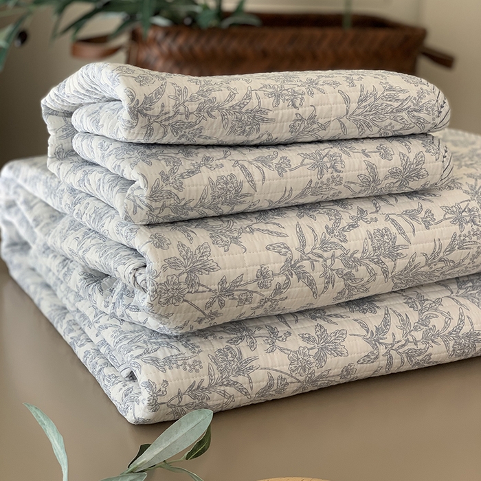 91家纺网 家纺一手货源 找家纺 汇庭 2025新款全棉床盖三件套-实拍 美蓝