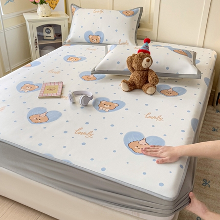 富馨莱 2025新款床笠款冰藤印花凉席A类抗菌冰丝席支持定制尺寸 爱心小熊