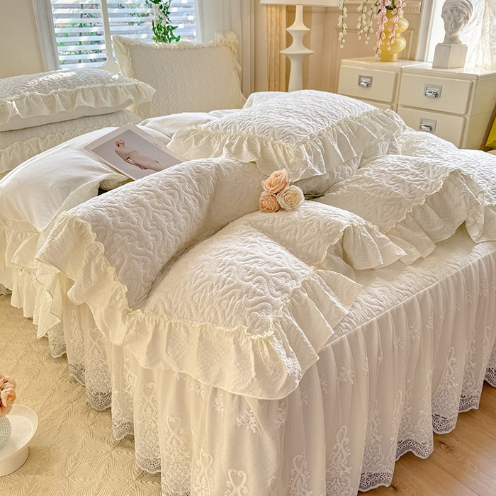 91家纺网 家纺一手货源 找家纺 （总）2025新款A类华夫格大豆棉床裙四件套-梦幻花园