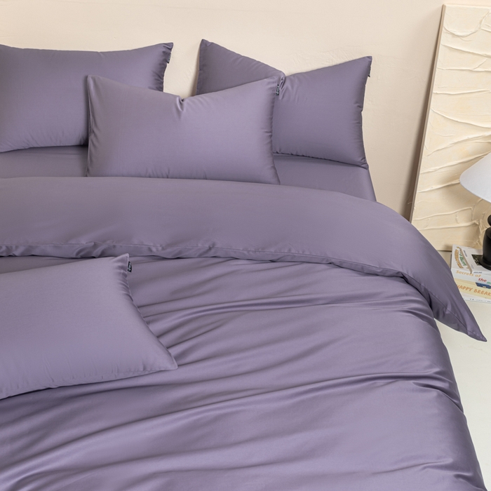 91家纺网 家纺一手货源 找家纺 舒慕家纺 2025新款100s高支贡缎长绒棉纯色四件套双拼四件套（送包装） 香芋紫