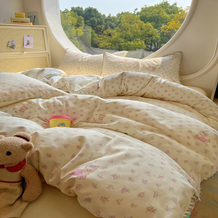 91家纺网 家纺一手货源 找家纺 葡萄家 2025爆款高克重彩色三角针A类针织双层纱四件套 提供买家秀 约克夏夏