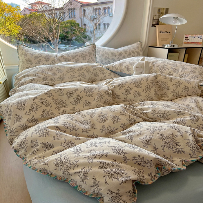 91家纺网 家纺一手货源 找家纺 葡萄家 2025爆款高克重彩色三角针A类针织双层纱四件套 提供买家秀 悠野