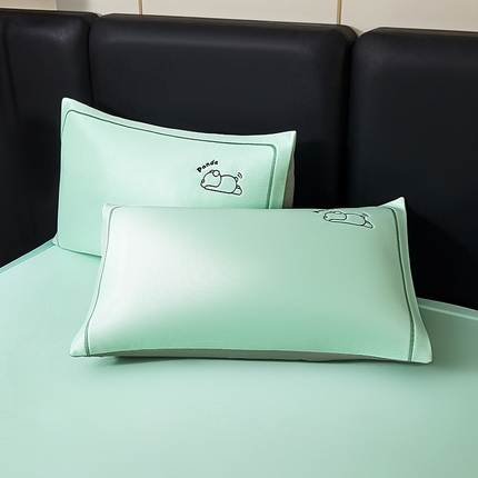 全季家居 2025新款全季家居A类碳光萌趣熊猫刺绣枕套 水绿